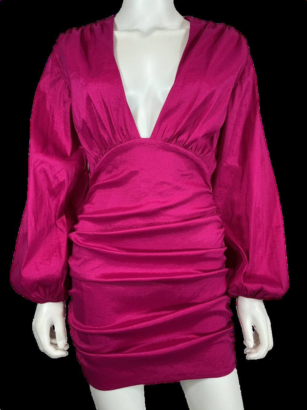 Lovers And Friends Sleek Fuchsia Ruched Plunge Mini Dress Size S